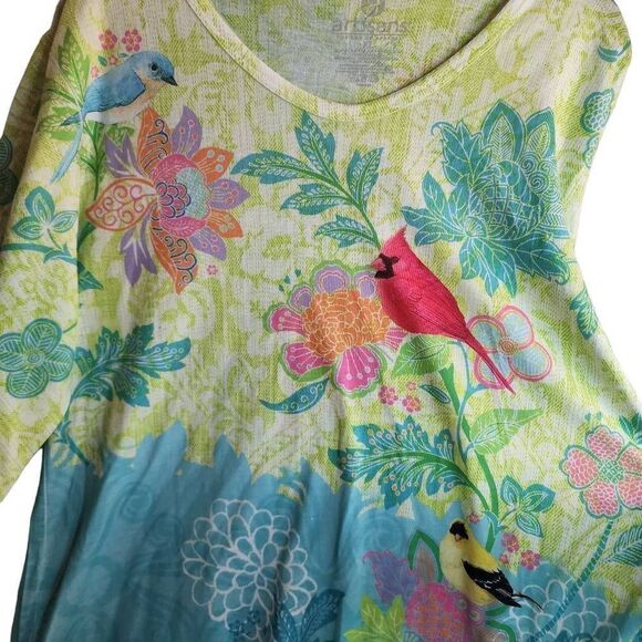 Artisans Vibrant 3/4 Sleeve Lightweight Bird Nature Enthusiast Top Size XL - Picture 4 of 10